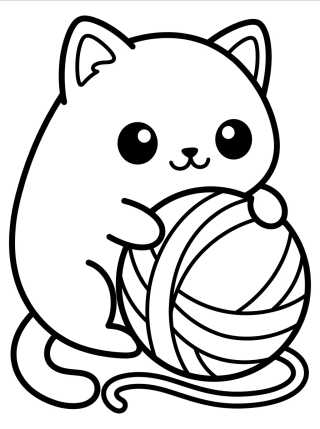 Desenho de Cute Kitty with Yarn Ball para colorir e imprimir grátis
