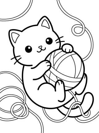 Desenho de Cute Kitty Playing with Yarn para colorir e imprimir grátis