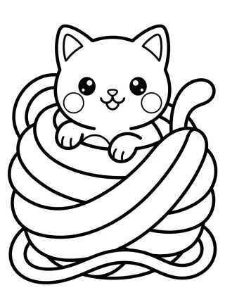 Desenho de Cute Kitten with Yarn Ball para colorir e imprimir grátis