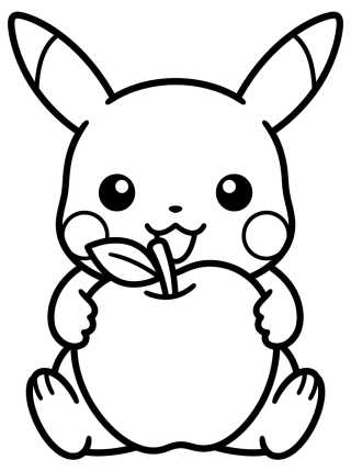 Desenho de Pikachu Eating an Apple para colorir e imprimir grátis