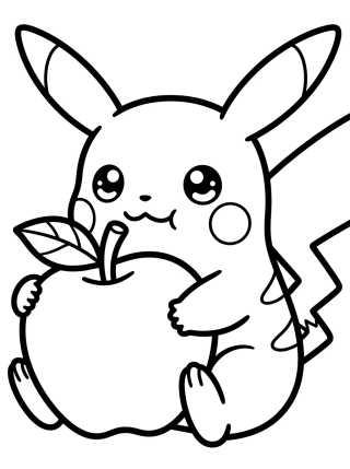 Desenho de Pikachu Eating a Sweet Apple para colorir e imprimir grátis