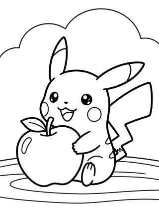 Desenho de Pikachu Eating an Apple para colorir e imprimir grátis