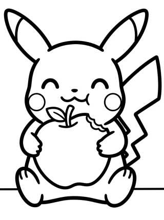 Desenho de Pikachu Eating an Apple para colorir e imprimir grátis