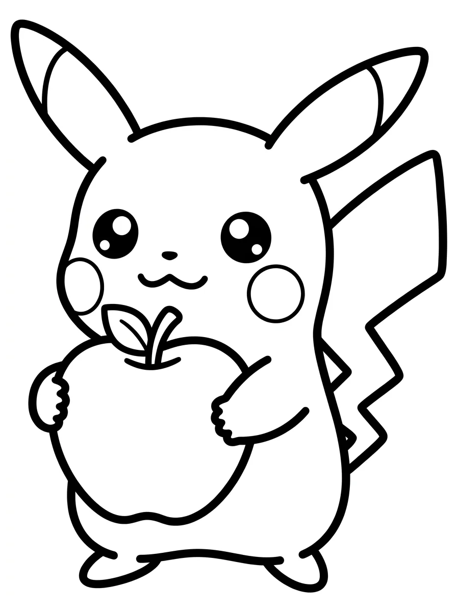 Pikachu Photo Pikachu Eating Apple Coloring Page - Free Download