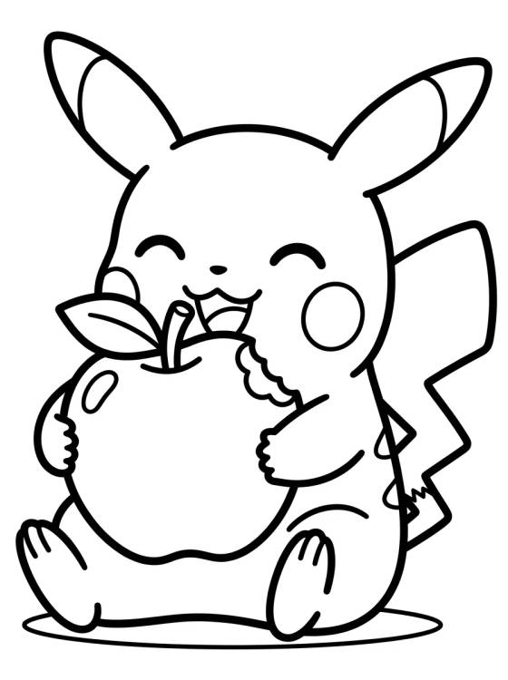 Pikachu Eating an Apple para colorir Desenho de Pikachu Eating an Apple para colorir e imprimir grátis