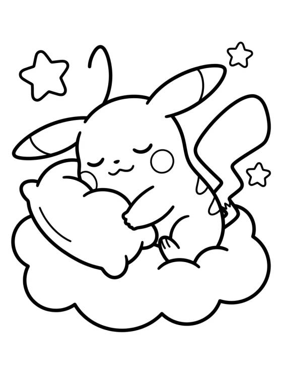Desenho de Pikachu Sleeping on a Cloud para colorir e imprimir grátis