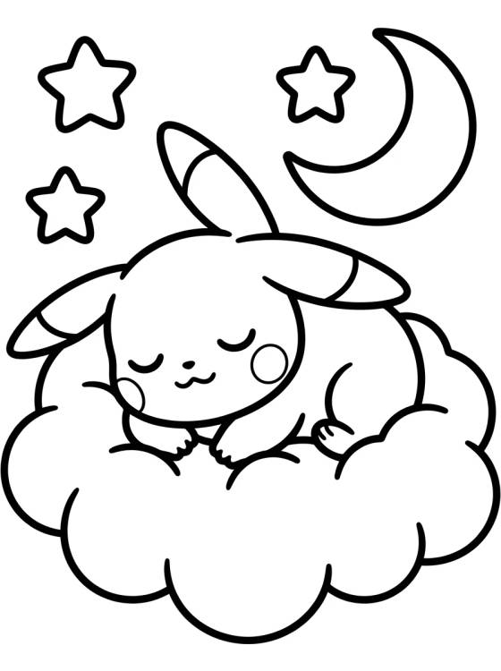 Desenho de Pikachu Sleeping on a Cloud para colorir e imprimir grátis
