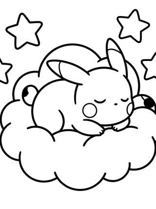 Desenho de Sleeping Pikachu on a Cloud para colorir e imprimir grátis