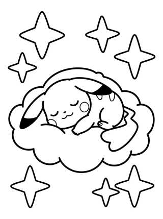 Desenho de Pikachu Sleeping on a Cloud para colorir e imprimir grátis