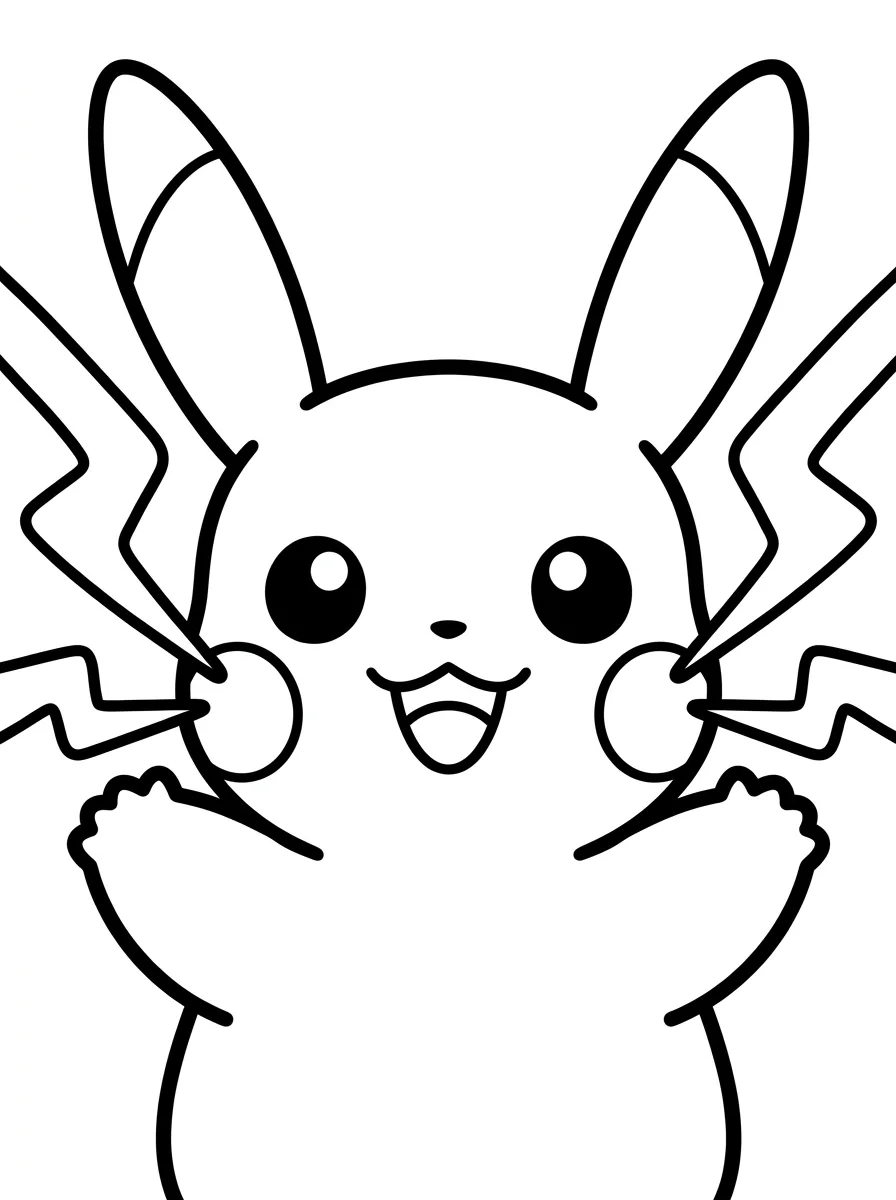 Pikachu Middle Electric Pikachu Coloring Pages - Free to Print