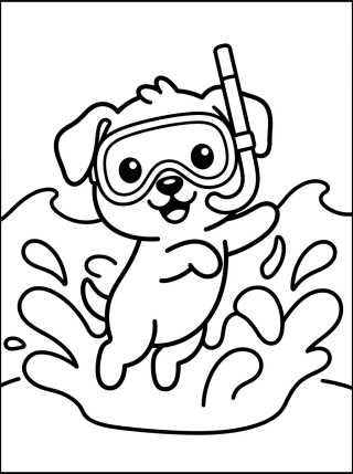 Desenho de Scuba Diving Puppy with Mask para colorir e imprimir grátis