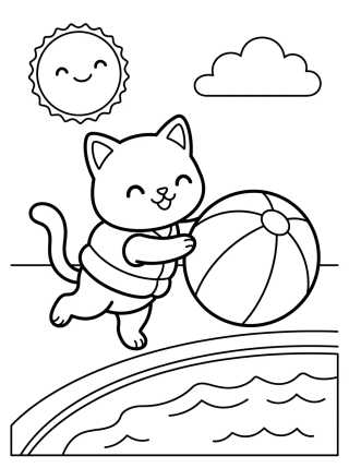 Desenho de Kitten Playing with Ball in the Pool para colorir e imprimir grátis