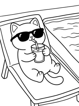 Desenho de Cool Kitty with Sunglasses by the Pool para colorir e imprimir grátis