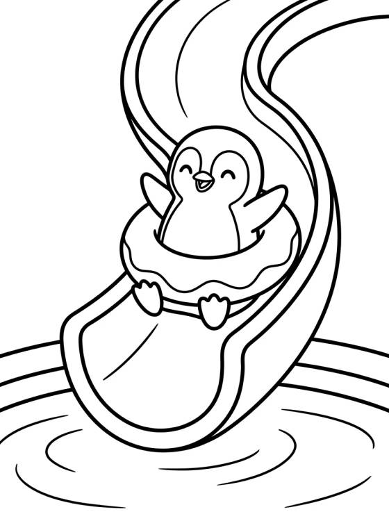 Desenho de Happy Penguin on a Pool Water Slide para colorir e imprimir grátis