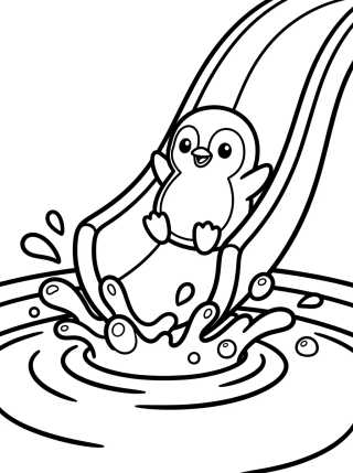 Desenho de Cute Penguin on a Pool Slide para colorir e imprimir grátis