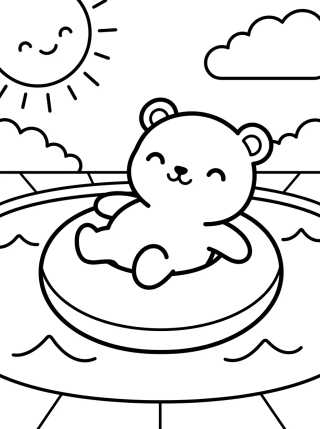 Desenho de Little Bear Floating in the Pool para colorir e imprimir grátis