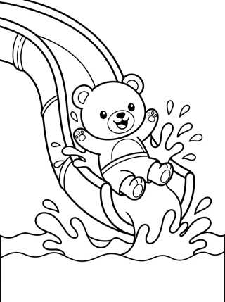 Desenho de Bear Sliding Down the Pool Water Slide para colorir e imprimir grátis