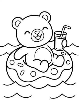 Desenho de Teddy Bear on a Donut Float para colorir e imprimir grátis