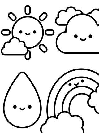 Desenho de Kawaii Weather and Mood Stickers para colorir e imprimir grátis