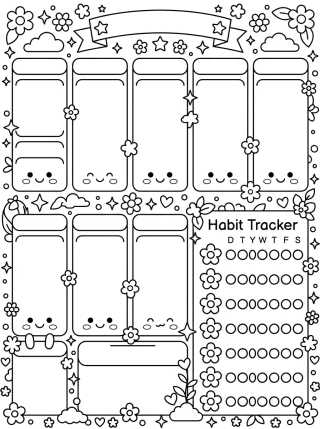 Desenho de Cute Weekly Planner with Habit Tracker para colorir e imprimir grátis