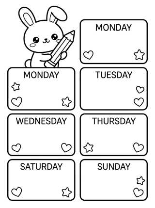 Desenho de Cute Bunny Weekly Planner para colorir e imprimir grátis
