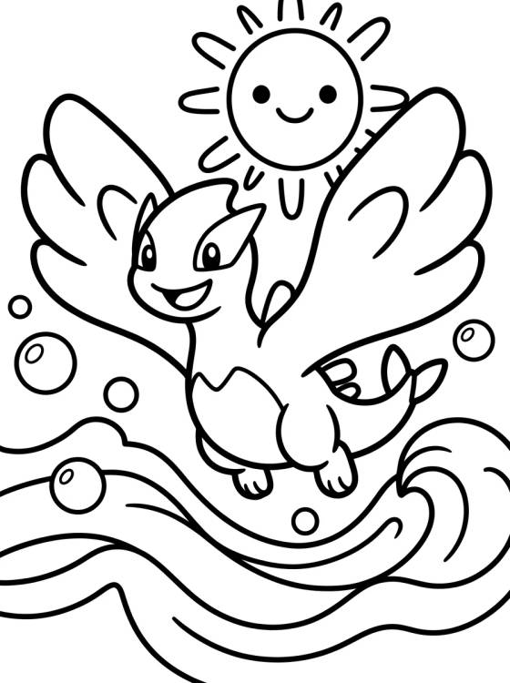 Baby Lugia Swimming in the Waves para colorir Desenho de Baby Lugia Swimming in the Waves para colorir e imprimir grátis