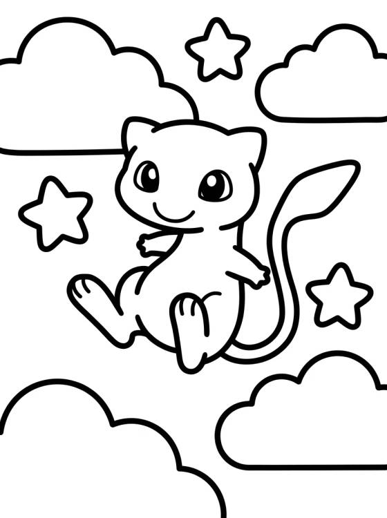 Desenho de Cute Mew Flying para colorir e imprimir grátis