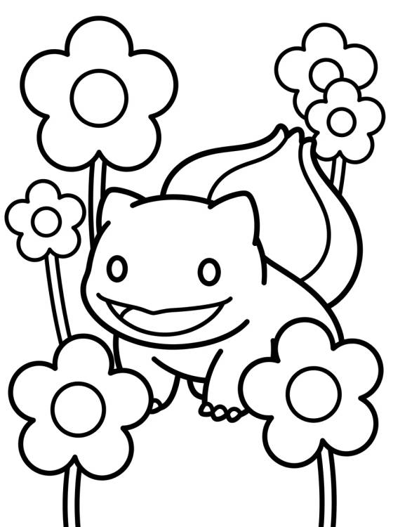 Desenho de Cute Bulbasaur Among Flowers para colorir e imprimir grátis