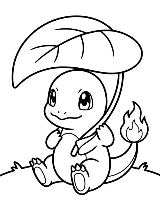 Charmander with a Leaf para colorir Desenho de Charmander with a Leaf para colorir e imprimir grátis