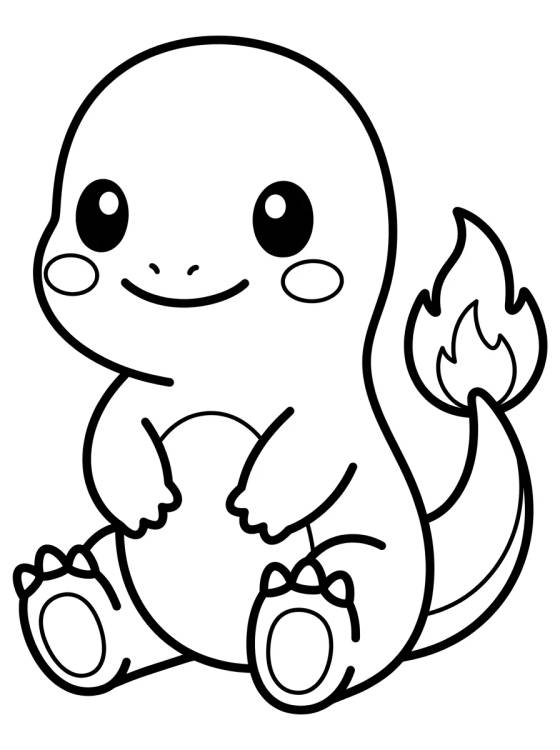 Desenho de Kawaii Charmander with Tail Flame para colorir e imprimir grátis