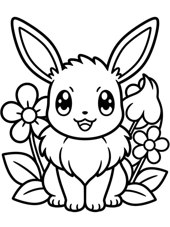 Desenho de Cute Eevee with Flowers para colorir e imprimir grátis
