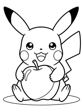 Desenho de Cute Pikachu with Apple para colorir e imprimir grátis