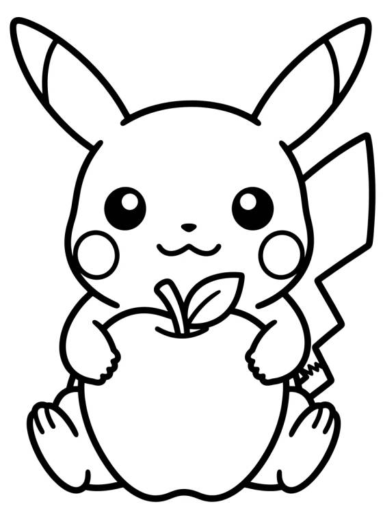 Desenho de Cute Pikachu with an Apple para colorir e imprimir grátis