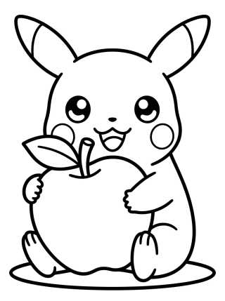 Desenho de Cute Pikachu Eating an Apple para colorir e imprimir grátis