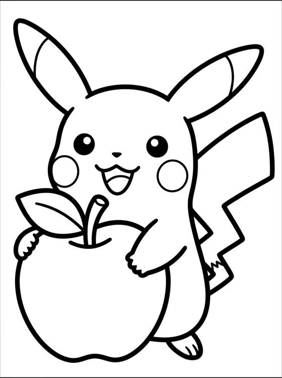 Desenho de Cute Smiling Pikachu with an Apple para colorir e imprimir grátis