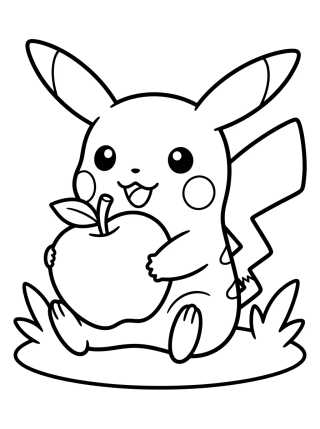 Desenho de Kawaii Pikachu with Apple para colorir e imprimir grátis