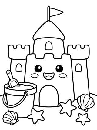 Desenho de Kawaii Sandcastle para colorir e imprimir grátis