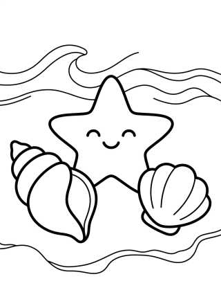 Desenho de Seashells and Starfish on the Sand para colorir e imprimir grátis