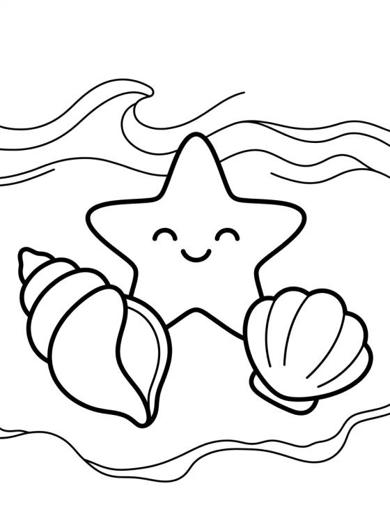 Desenho de Seashells and Starfish on the Sand para colorir e imprimir grátis