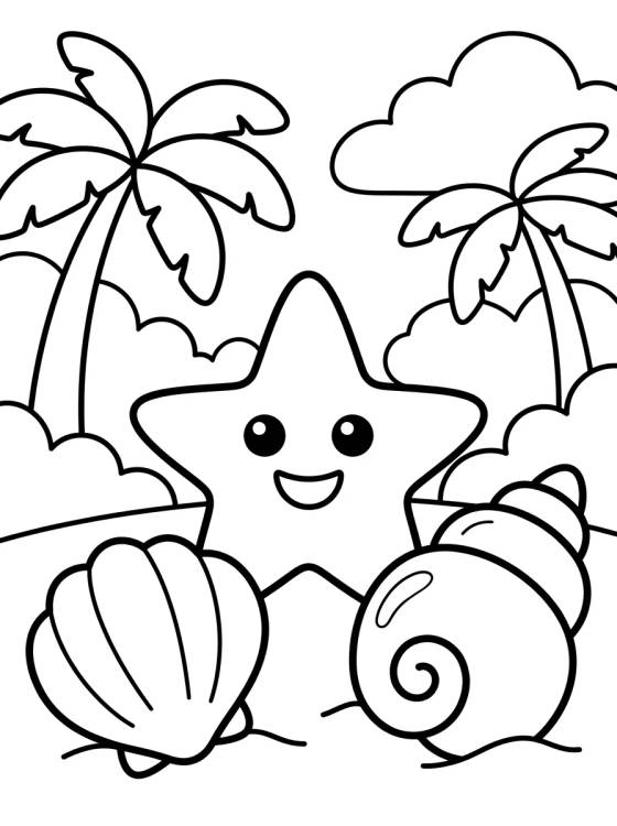 Desenho de Seashells and Starfish on the Sand para colorir e imprimir grátis