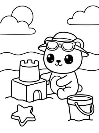 Desenho de Beach Bear Building a Sandcastle para colorir e imprimir grátis
