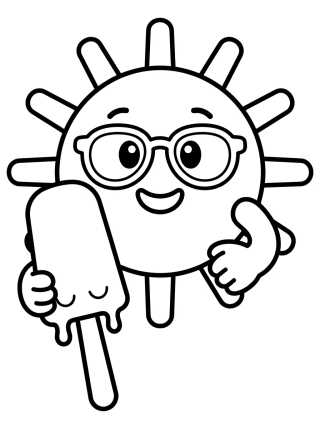 Desenho de Summer Sun Eating a Popsicle para colorir e imprimir grátis