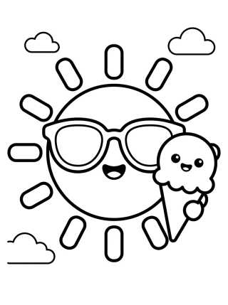 Desenho de Summer Sun Eating Ice Cream para colorir e imprimir grátis