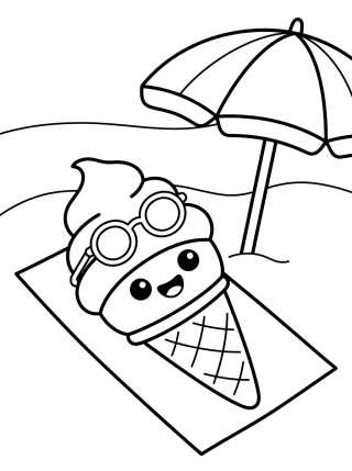 Desenho de Cute Ice Cream at the Beach para colorir e imprimir grátis