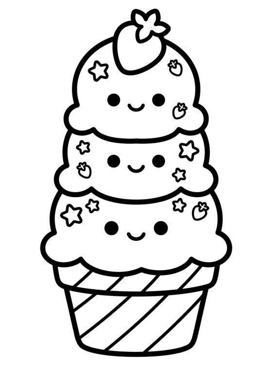 Desenho de Kawaii Ice Cream Cone para colorir e imprimir grátis