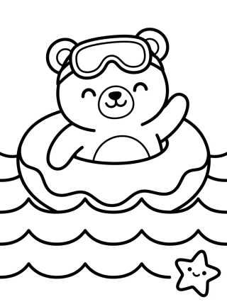Desenho de Cute Bear with Beach Float para colorir e imprimir grátis