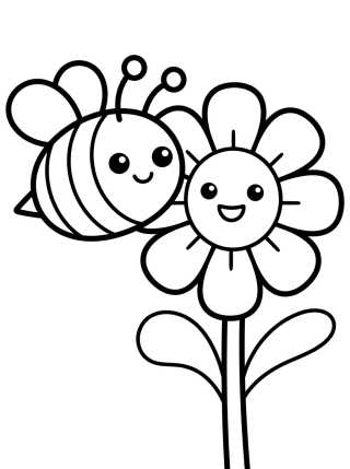 Desenho de Cute Bee on a Spring Flower para colorir e imprimir grátis