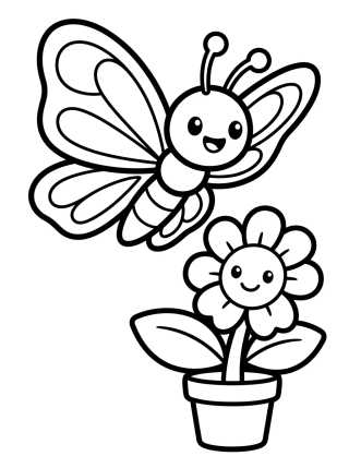Desenho de Smiling Butterfly and Flowers para colorir e imprimir grátis