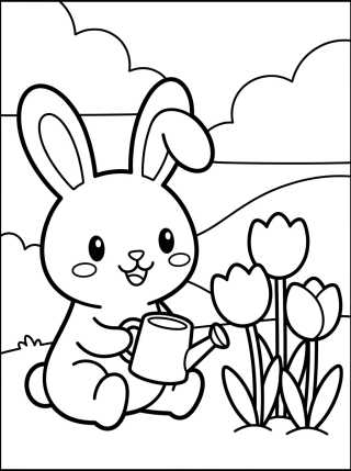 Desenho de Bunny in the Spring Garden para colorir e imprimir grátis