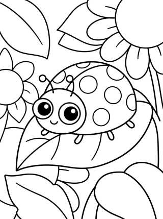 Desenho de Cute Ladybug on Flowers para colorir e imprimir grátis